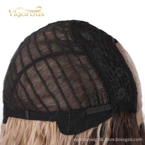 Vigorous Cheap U part Lace 100% Swiss Lace Front Ombre Wig Synthetic Hair Long Wavy Lace Frontal Colored Wigs For Black Women